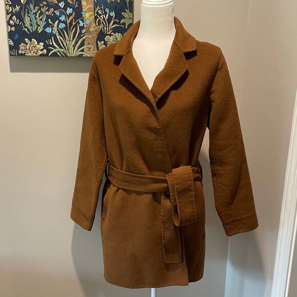 Rachel Zoe Wool Blend Coat Brown Belted Pockets Sz M Outdoor Winter Warm - Picture 7 of 12